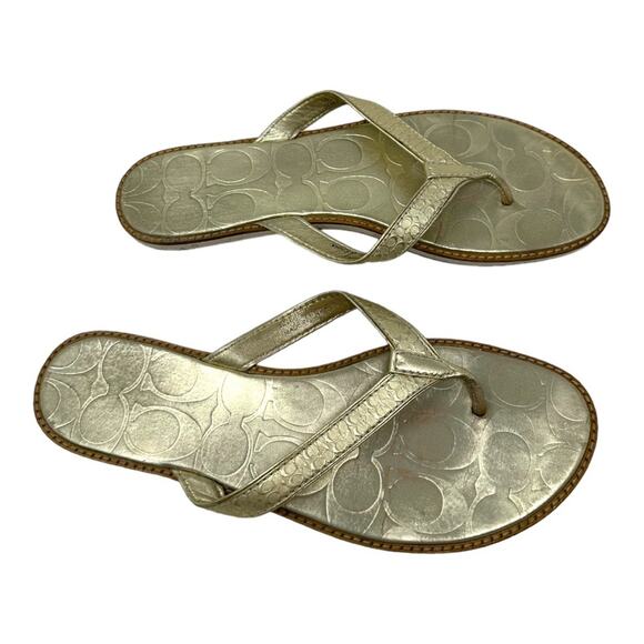 Coach Gold Metallic Debbie Sandals Flip Flops Size 8.5 - Picture 5 of 8